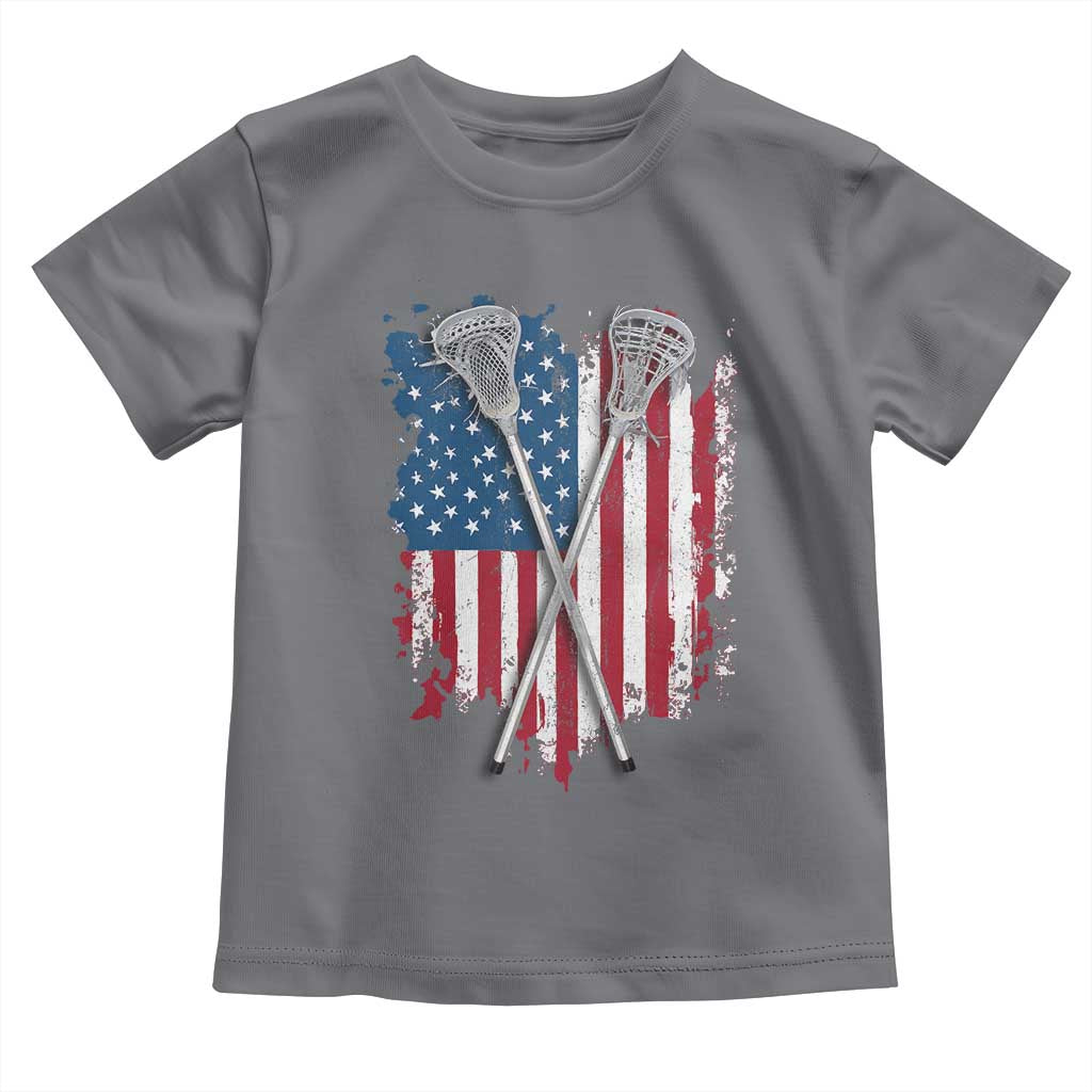 Funny Patriotic Lax Lacrosse Sticks American Flag Toddler T Shirt