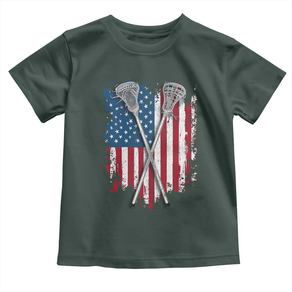Funny Patriotic Lax Lacrosse Sticks American Flag Toddler T Shirt