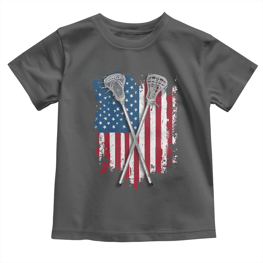 Funny Patriotic Lax Lacrosse Sticks American Flag Toddler T Shirt