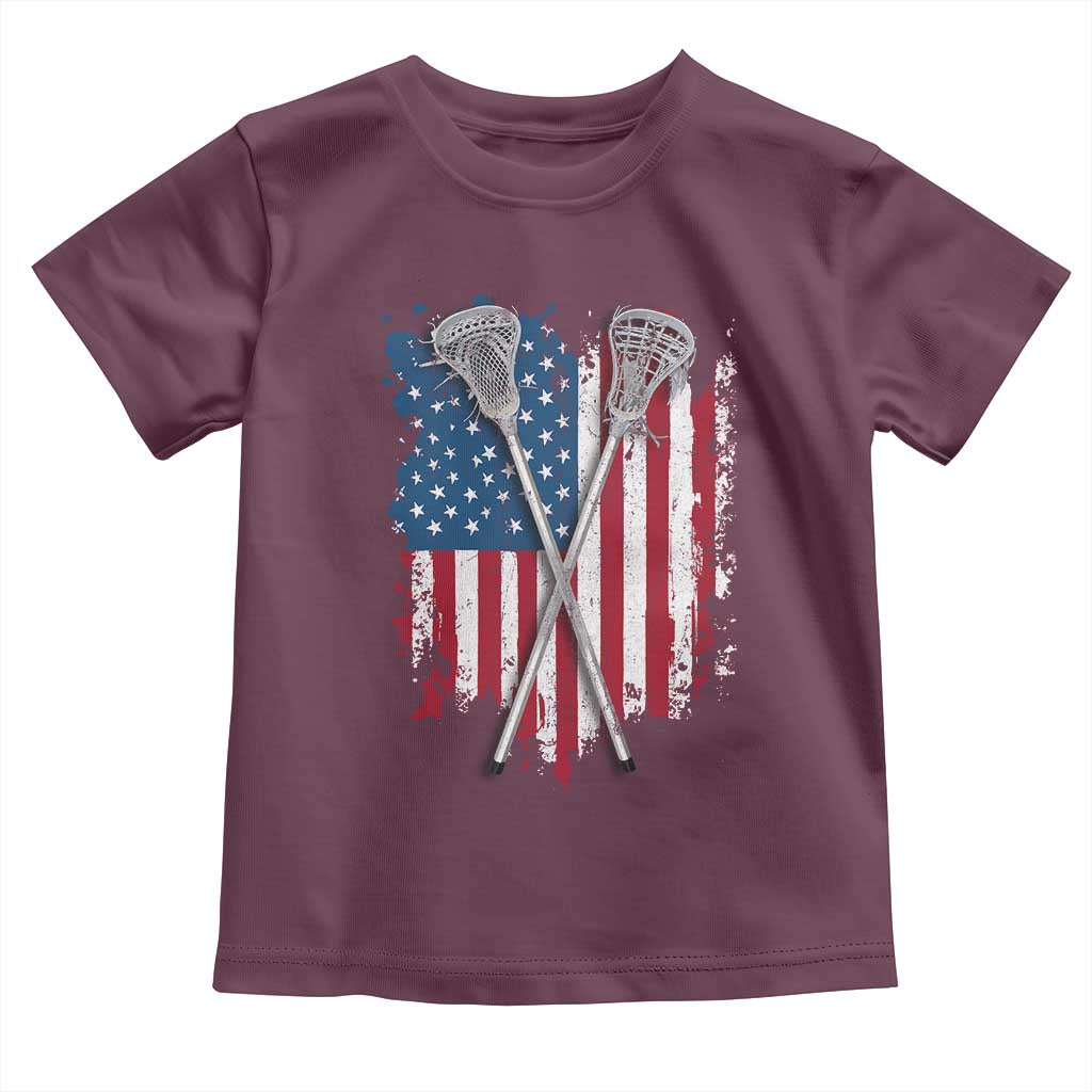 Funny Patriotic Lax Lacrosse Sticks American Flag Toddler T Shirt