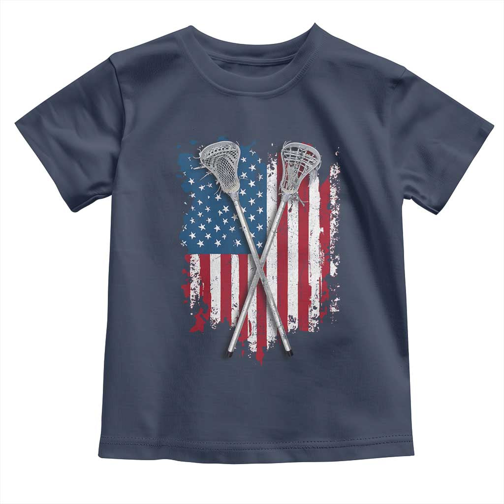 Funny Patriotic Lax Lacrosse Sticks American Flag Toddler T Shirt