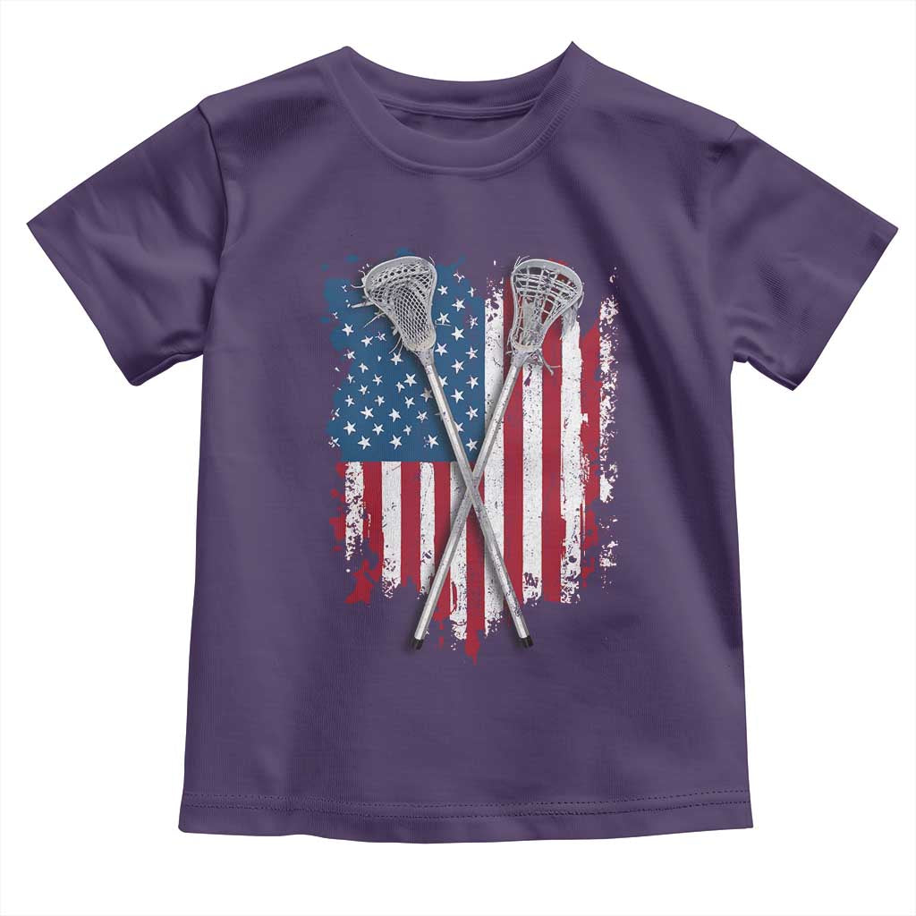 Funny Patriotic Lax Lacrosse Sticks American Flag Toddler T Shirt