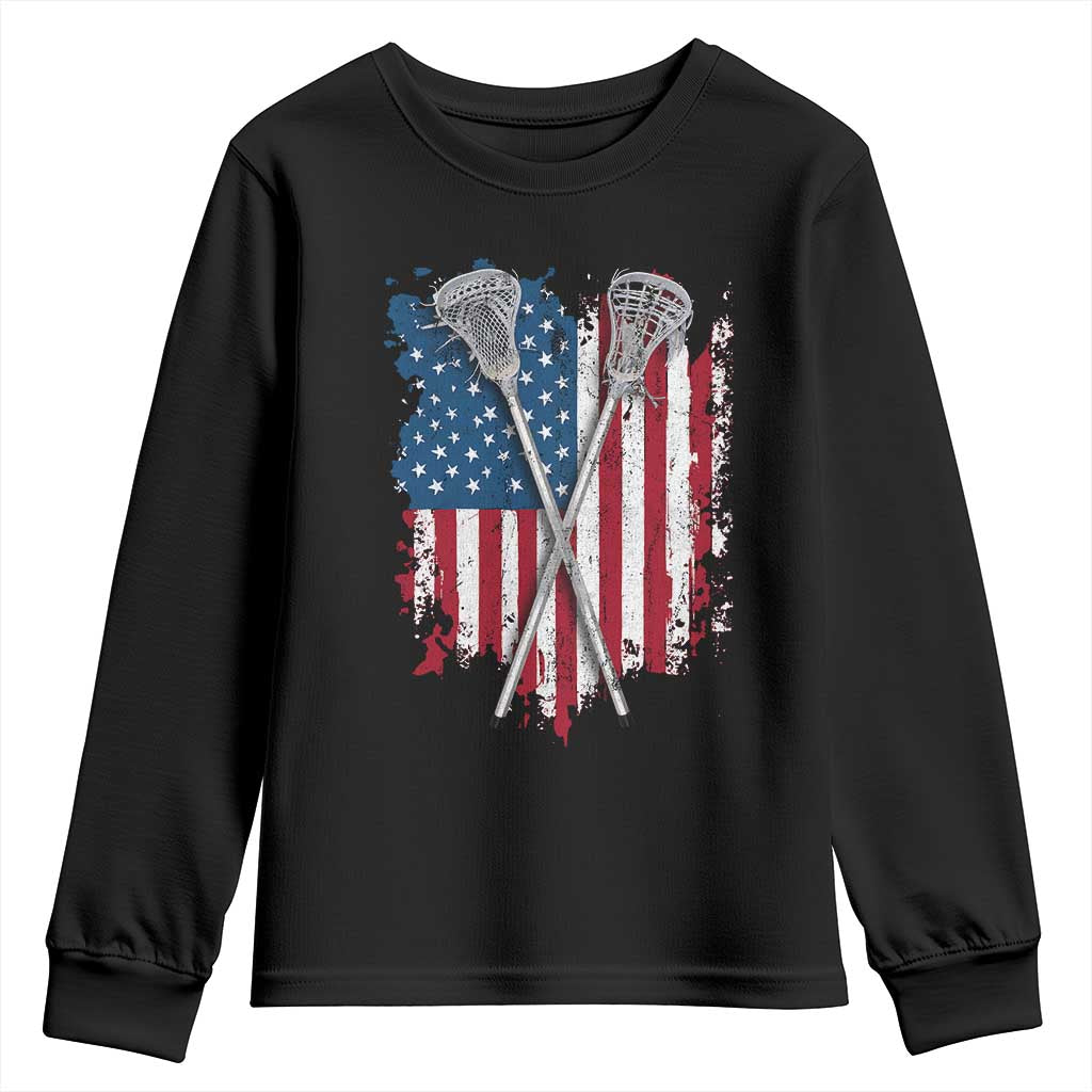 Funny Patriotic Lax Lacrosse Sticks American Flag Youth Sweatshirt