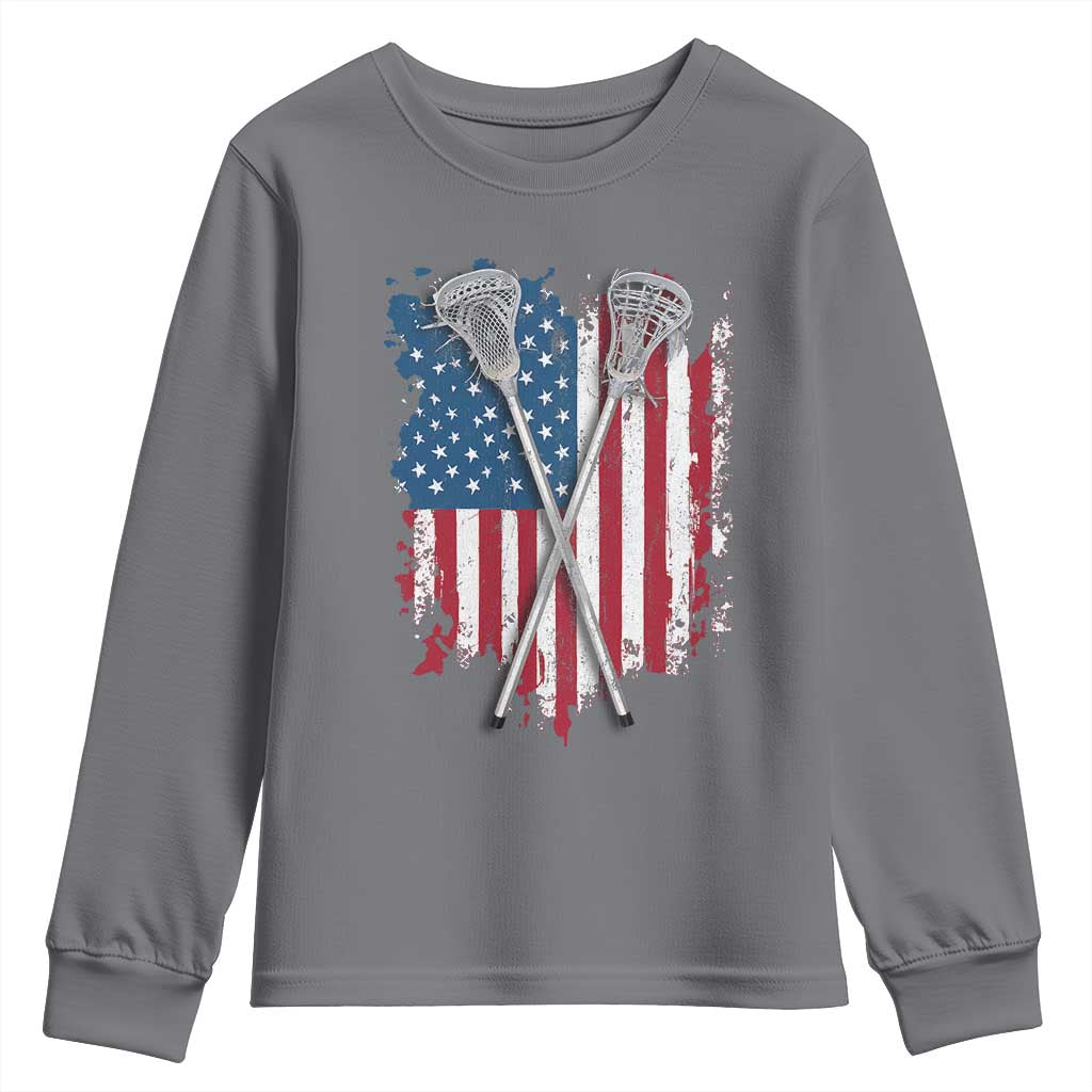 Funny Patriotic Lax Lacrosse Sticks American Flag Youth Sweatshirt