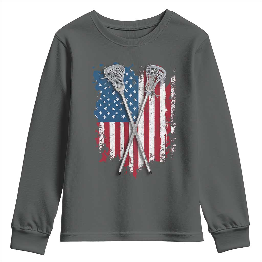 Funny Patriotic Lax Lacrosse Sticks American Flag Youth Sweatshirt