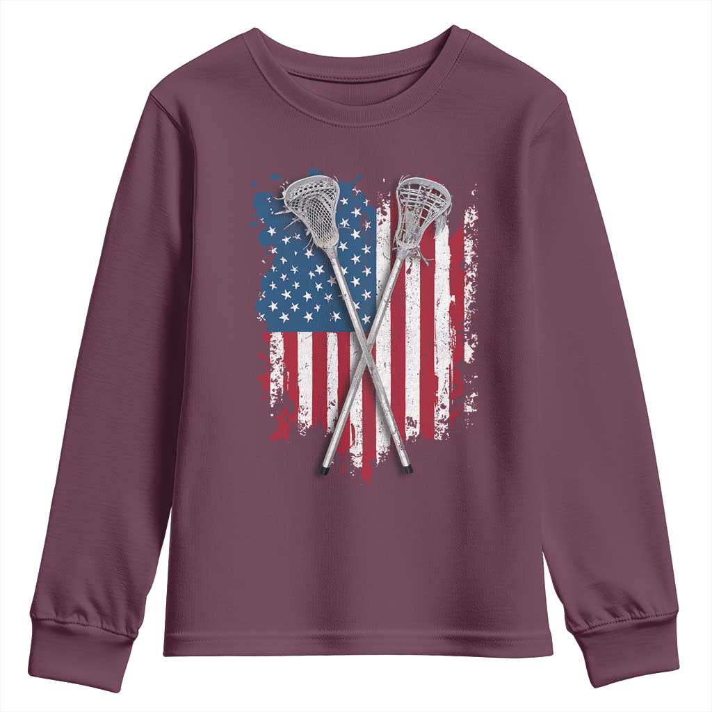 Funny Patriotic Lax Lacrosse Sticks American Flag Youth Sweatshirt