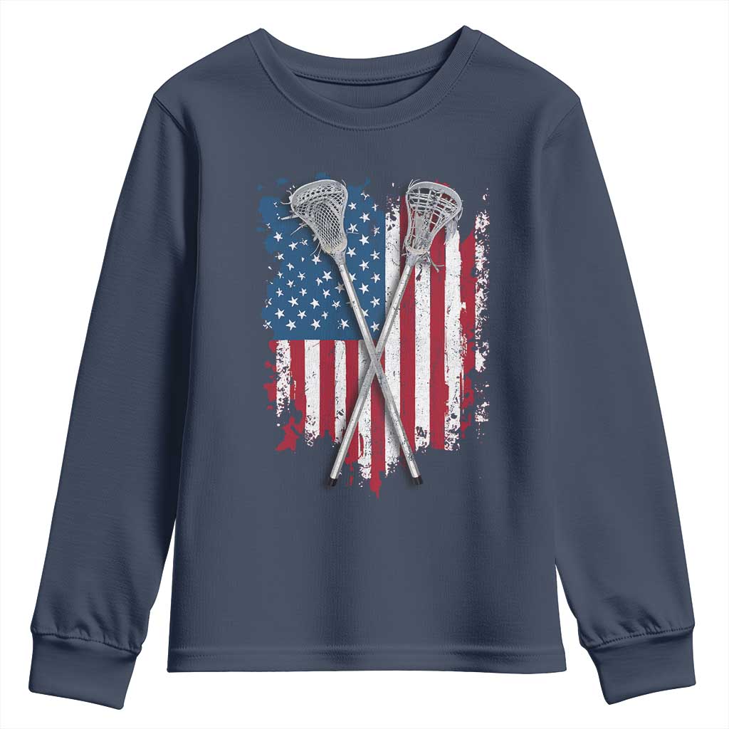 Funny Patriotic Lax Lacrosse Sticks American Flag Youth Sweatshirt