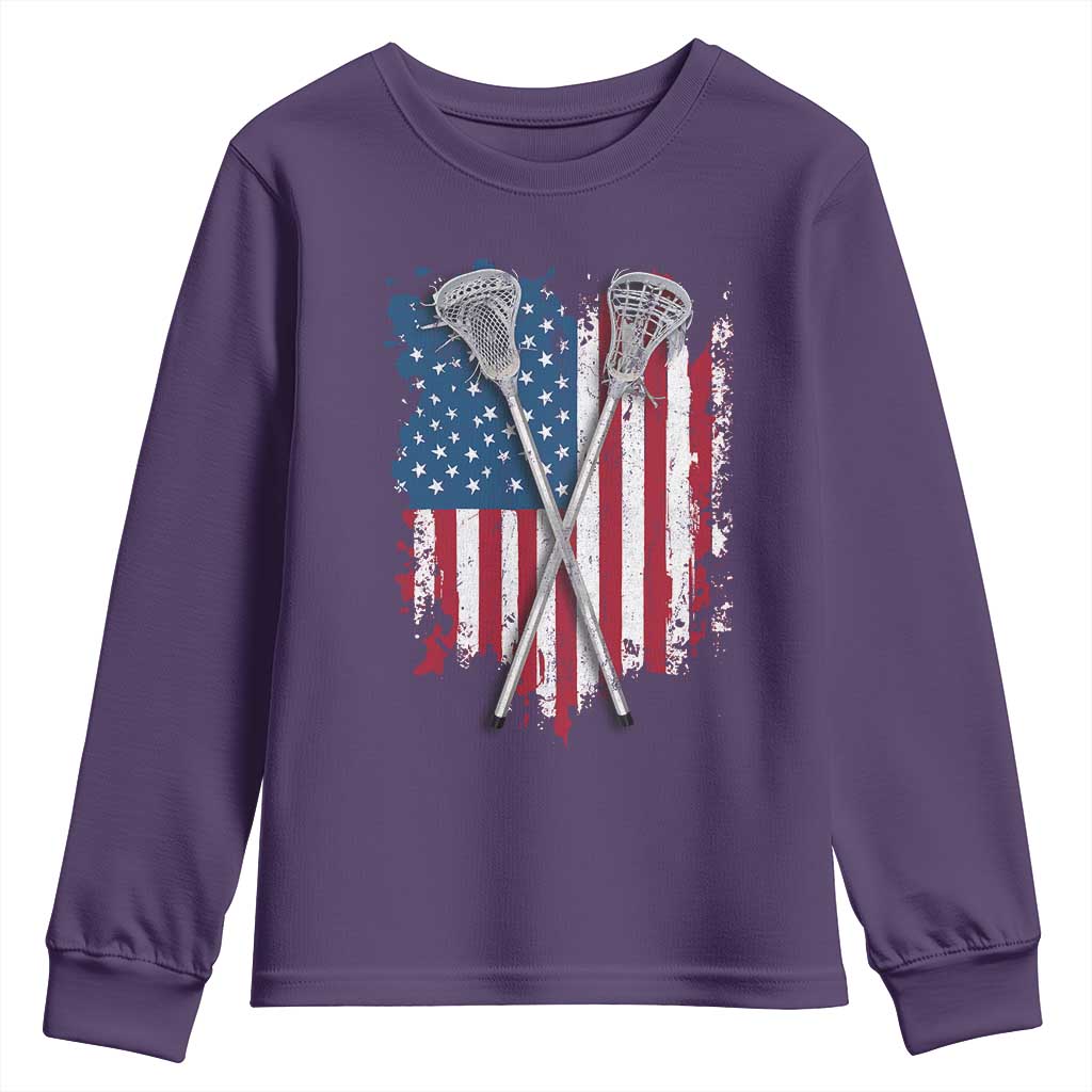 Funny Patriotic Lax Lacrosse Sticks American Flag Youth Sweatshirt