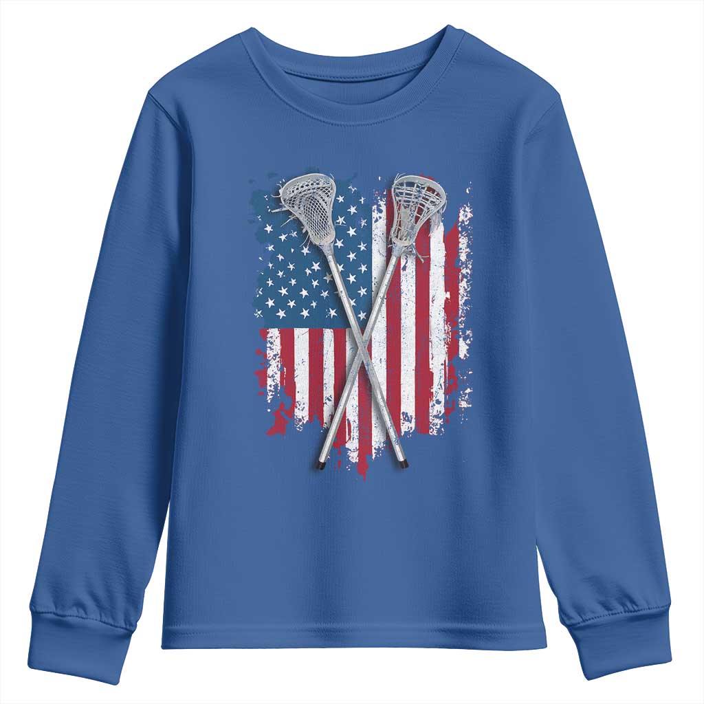 Funny Patriotic Lax Lacrosse Sticks American Flag Youth Sweatshirt
