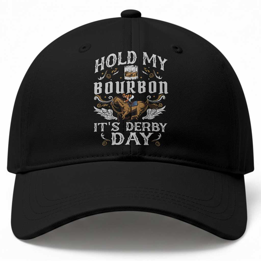 Funny Hold My Bourbon It's Derby Day Baseball Cap Horse Racing
