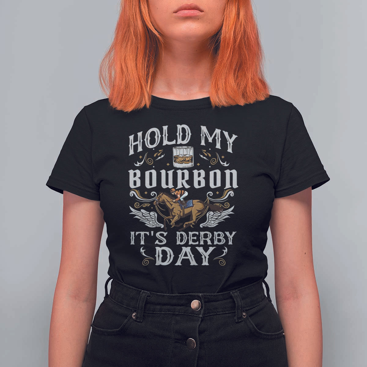 Funny Hold My Bourbon It's Derby Day T Shirt For Women Horse Racing