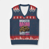 Monster Mom Like Normal Mama But Wheelie Cool V-Neck Knit Sweater Vest Monster Truck Mama