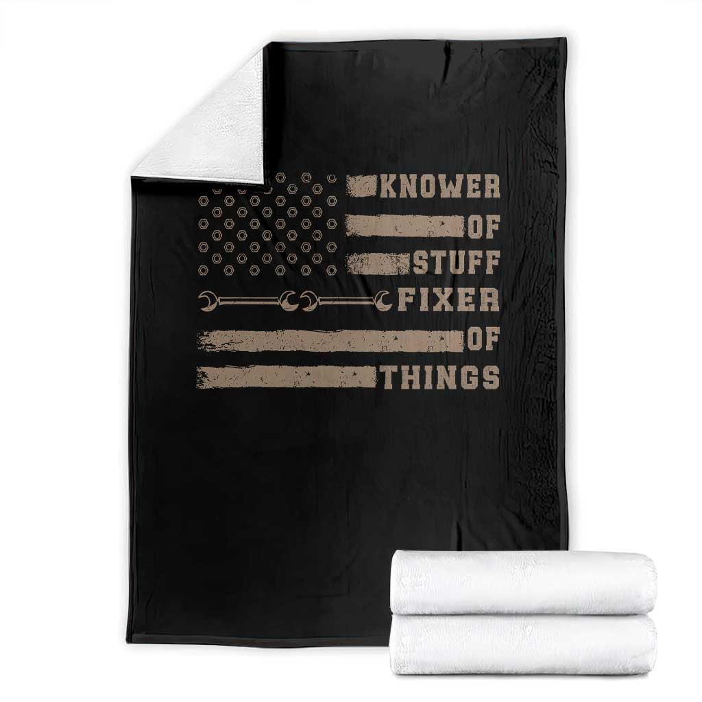 Knower Of Stuff Fixer Of Things Throw Blanket Funny Handyman Dad Husband Vintage American Flag