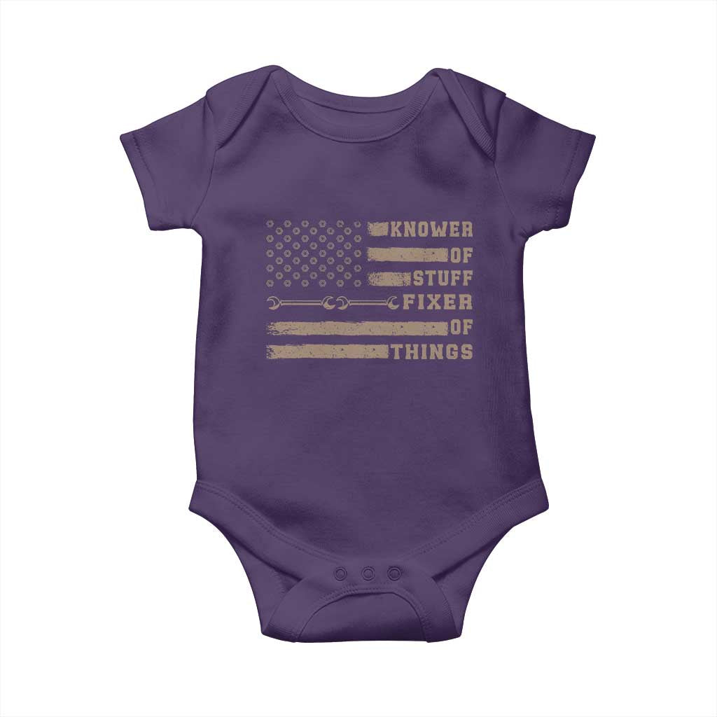 Knower Of Stuff Fixer Of Things Baby Onesie Funny Handyman Dad Husband Vintage American Flag