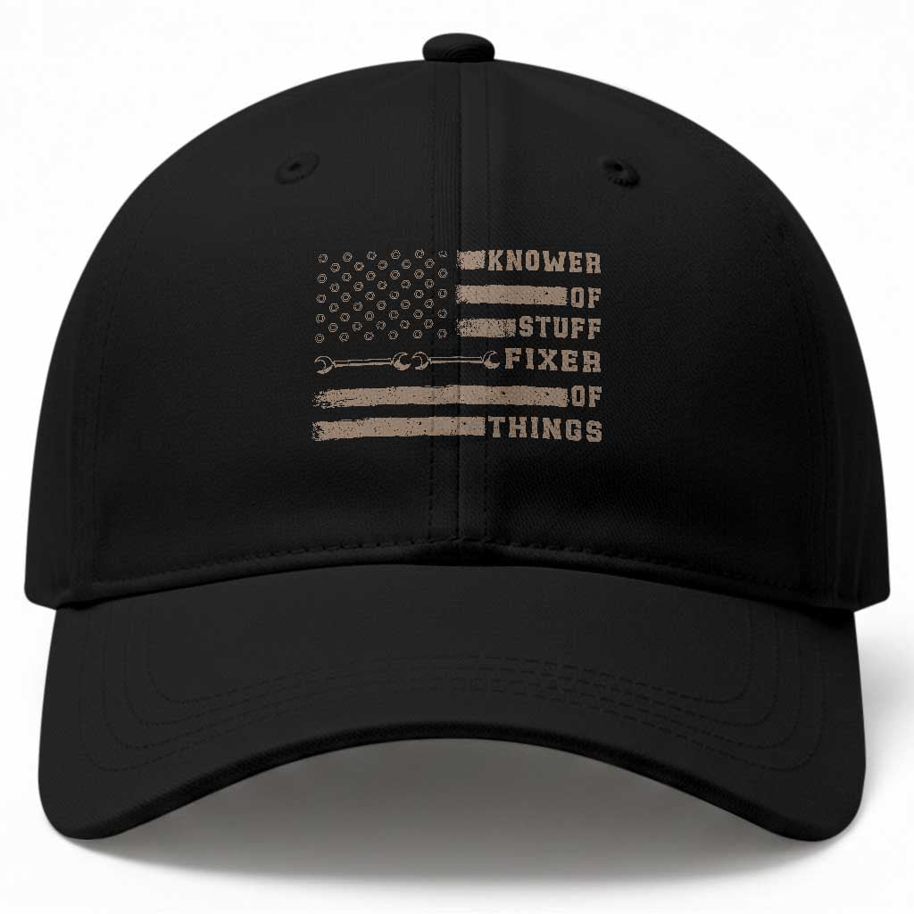 Knower Of Stuff Fixer Of Things Baseball Cap Funny Handyman Dad Husband Vintage American Flag