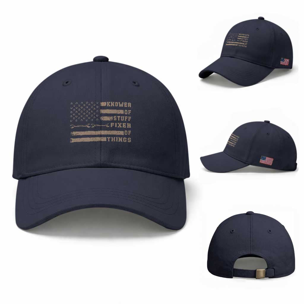 Knower Of Stuff Fixer Of Things Baseball Cap Funny Handyman Dad Husband Vintage American Flag