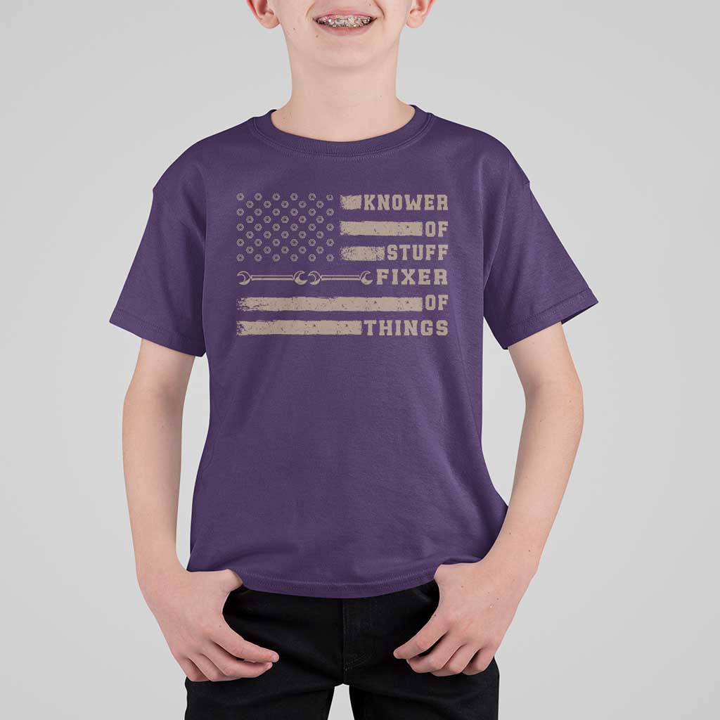 Knower Of Stuff Fixer Of Things T Shirt For Kid Funny Handyman Dad Husband Vintage American Flag