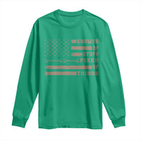 Knower Of Stuff Fixer Of Things Long Sleeve Shirt Funny Handyman Dad Husband Vintage American Flag
