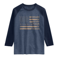 Knower Of Stuff Fixer Of Things Raglan Shirt Funny Handyman Dad Husband Vintage American Flag