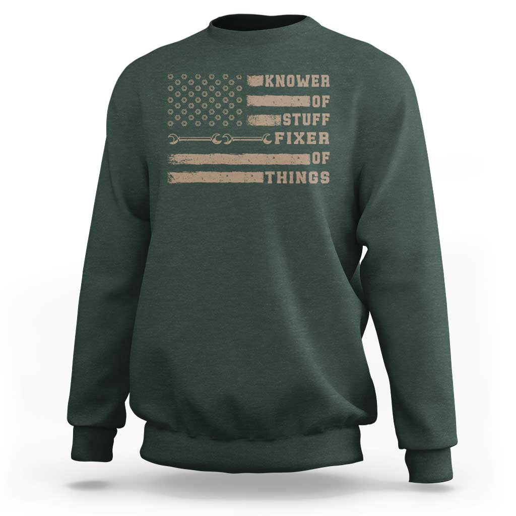 Knower Of Stuff Fixer Of Things Sweatshirt Funny Handyman Dad Husband Vintage American Flag