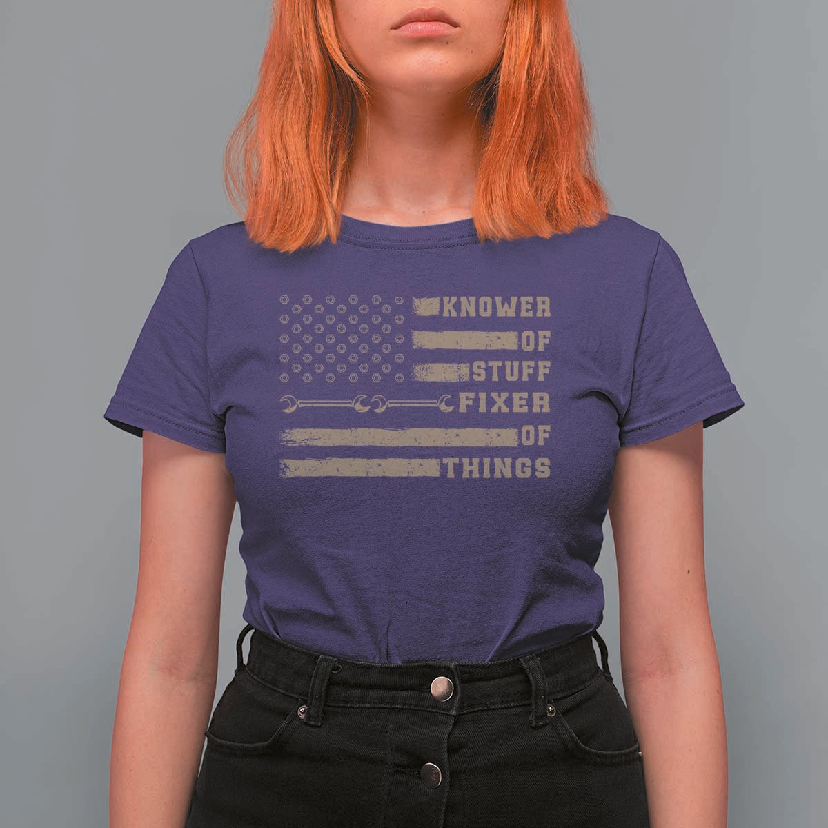 Knower Of Stuff Fixer Of Things T Shirt For Women Funny Handyman Dad Husband Vintage American Flag