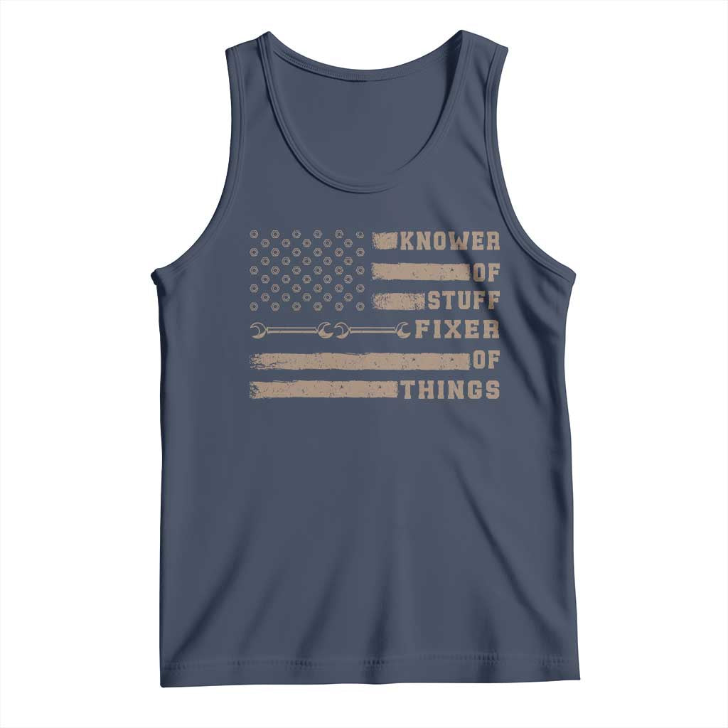 Knower Of Stuff Fixer Of Things Tank Top Funny Handyman Dad Husband Vintage American Flag