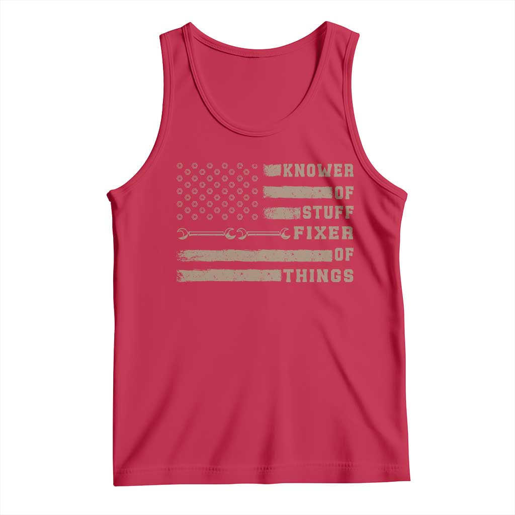 Knower Of Stuff Fixer Of Things Tank Top Funny Handyman Dad Husband Vintage American Flag