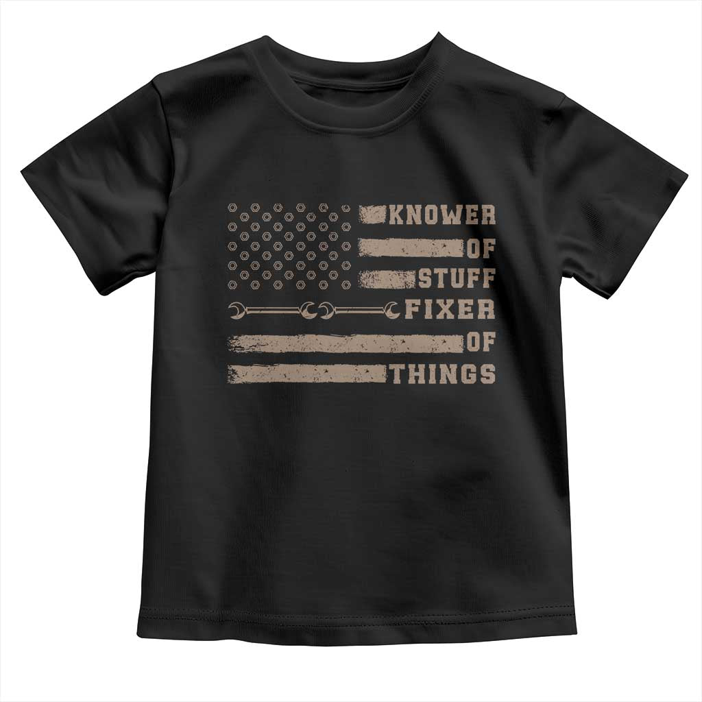 Knower Of Stuff Fixer Of Things Toddler T Shirt Funny Handyman Dad Husband Vintage American Flag