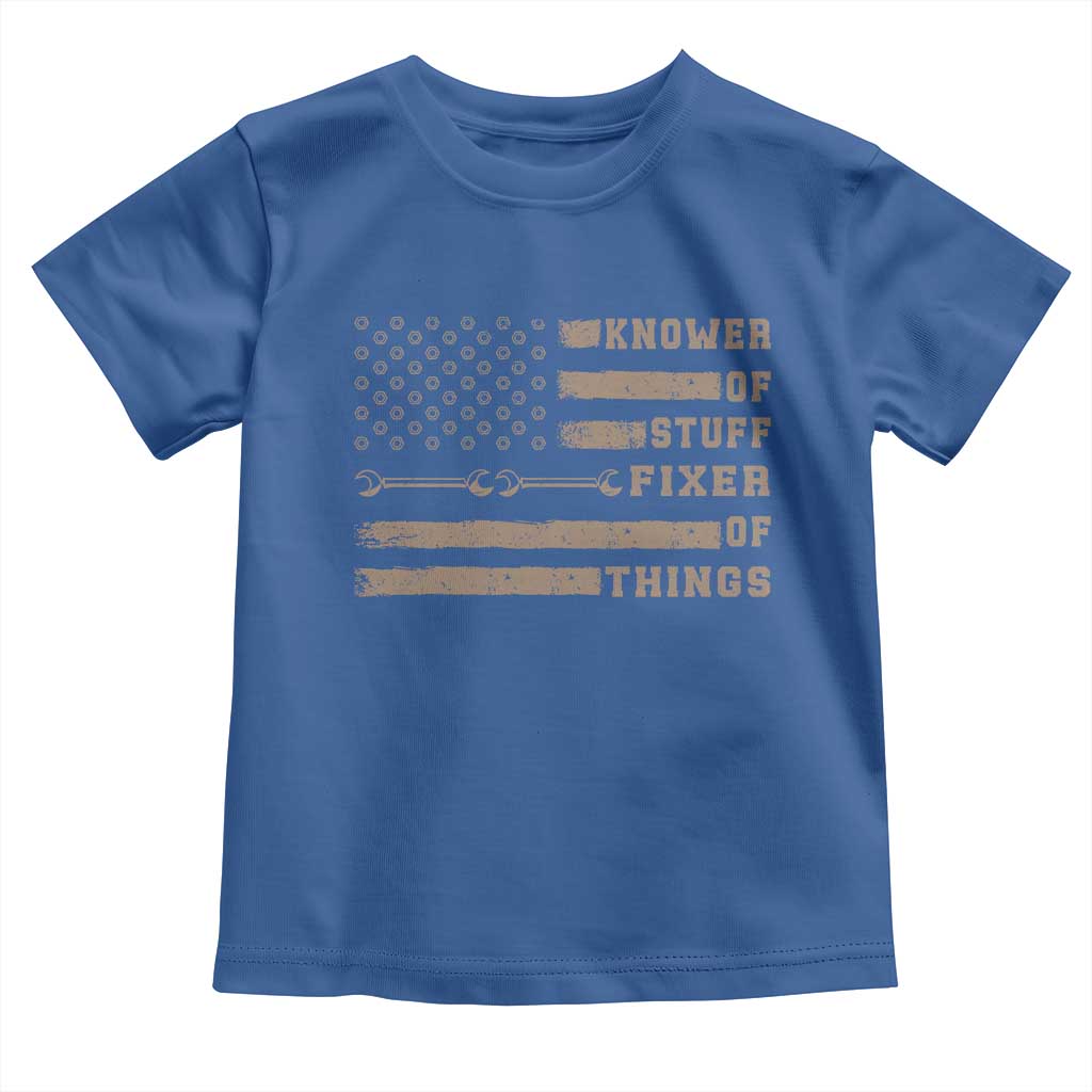 Knower Of Stuff Fixer Of Things Toddler T Shirt Funny Handyman Dad Husband Vintage American Flag