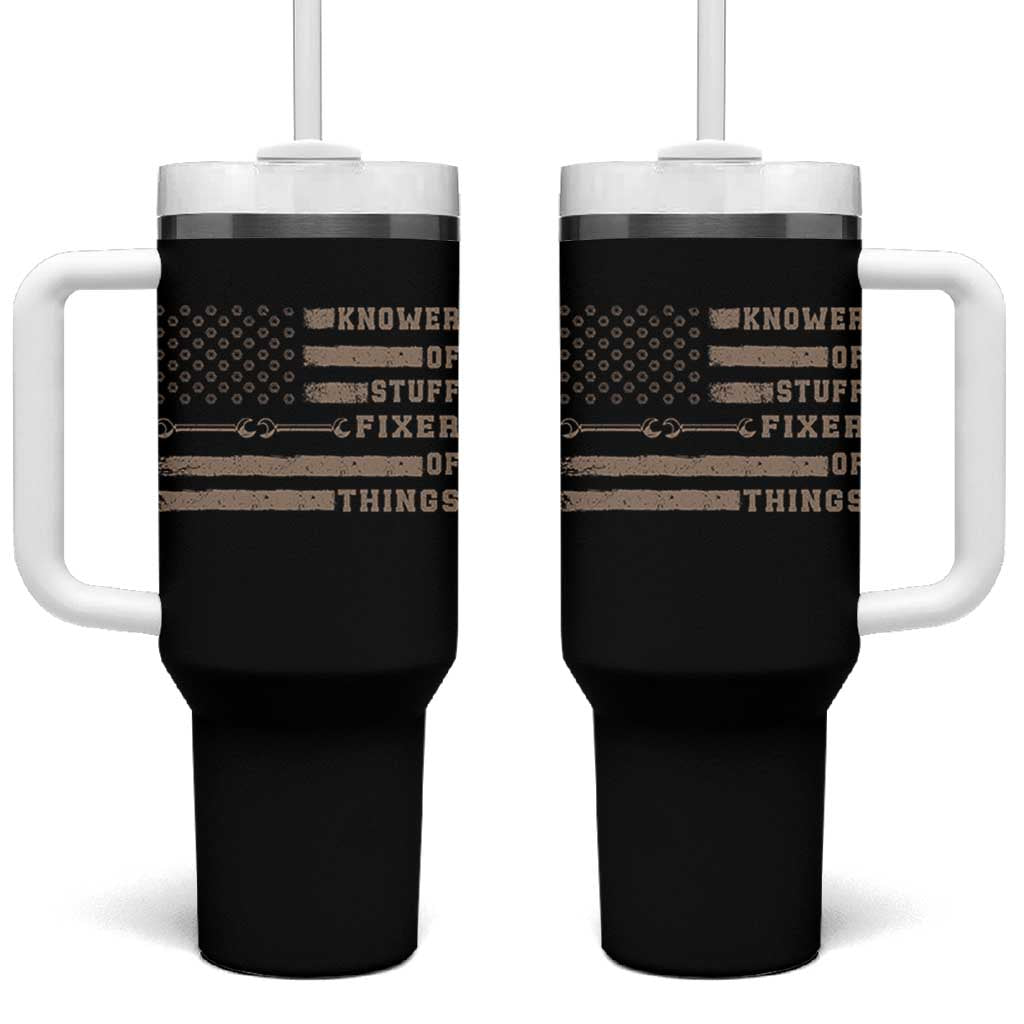 Knower Of Stuff Fixer Of Things Tumbler With Handle Funny Handyman Dad Husband Vintage American Flag