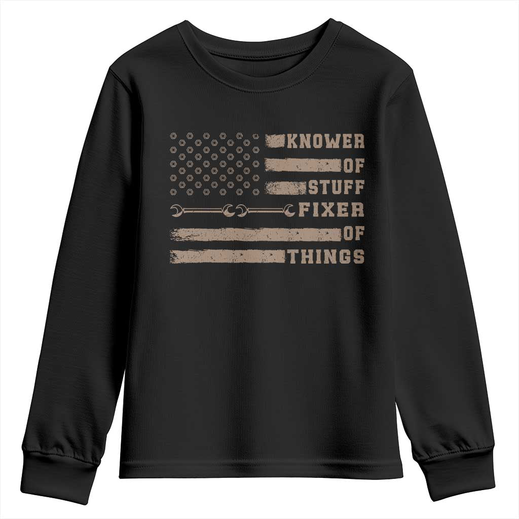 Knower Of Stuff Fixer Of Things Youth Sweatshirt Funny Handyman Dad Husband Vintage American Flag
