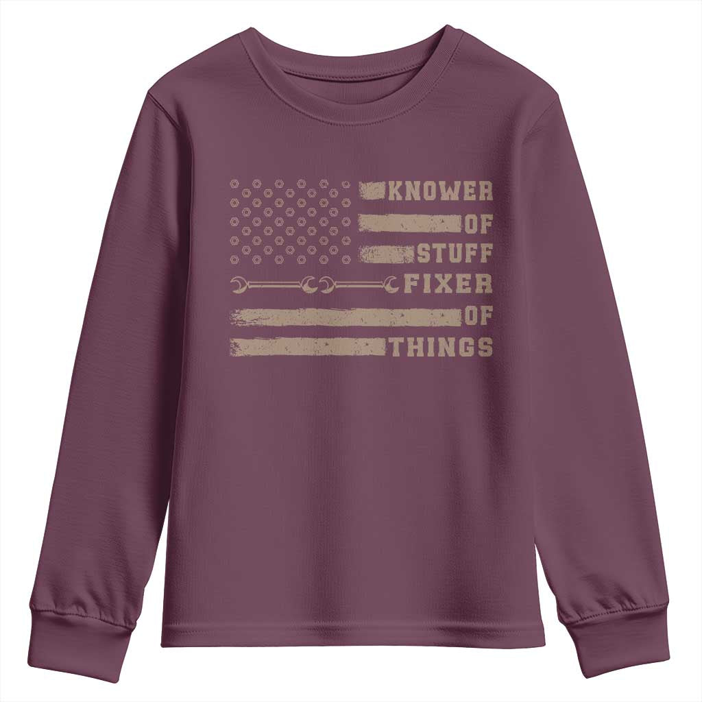 Knower Of Stuff Fixer Of Things Youth Sweatshirt Funny Handyman Dad Husband Vintage American Flag