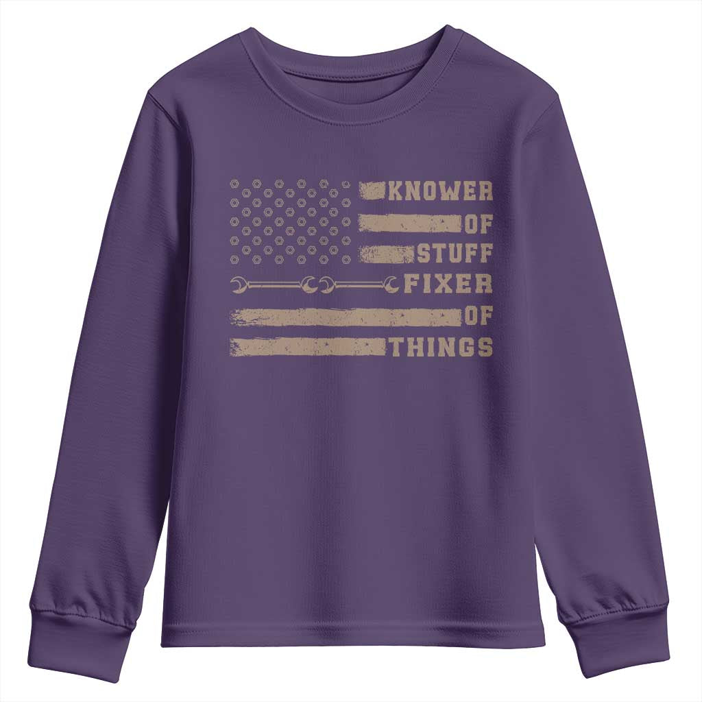 Knower Of Stuff Fixer Of Things Youth Sweatshirt Funny Handyman Dad Husband Vintage American Flag