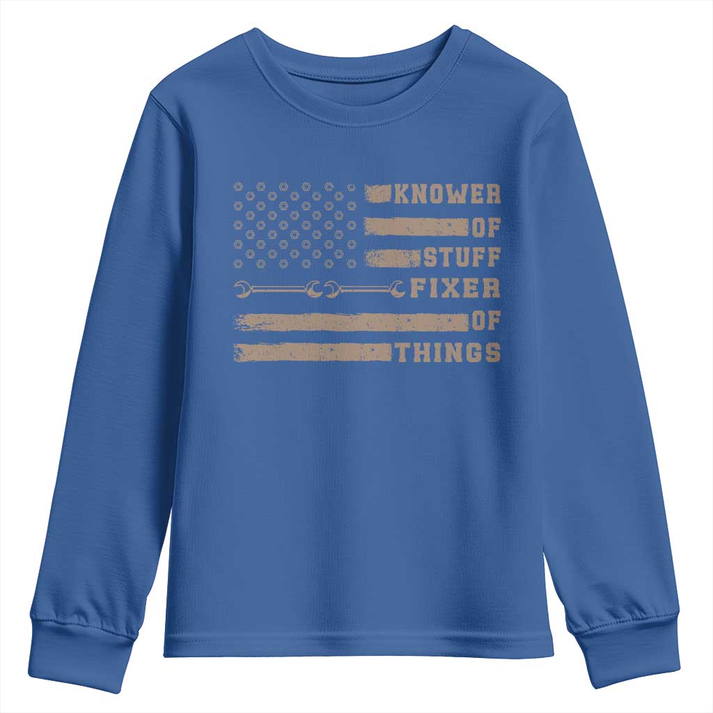 Knower Of Stuff Fixer Of Things Youth Sweatshirt Funny Handyman Dad Husband Vintage American Flag
