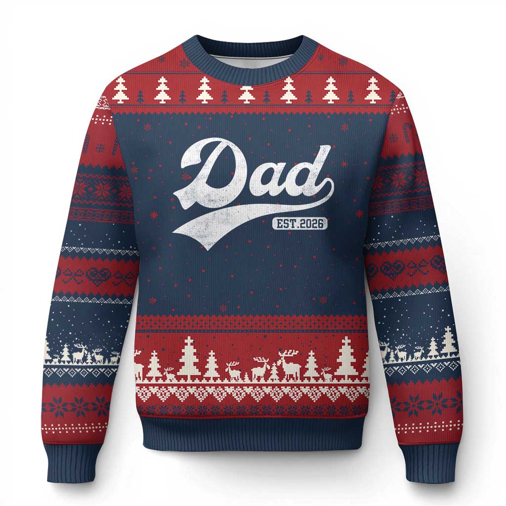 Dad Est 2026 Ugly Christmas Sweater Funny New Dad Baby Announcement