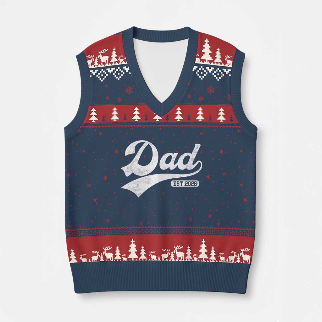 Dad Est 2026 V-Neck Knit Sweater Vest Funny New Dad Baby Announcement