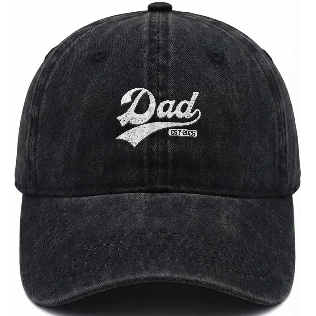 Dad Est 2026 Washed Cotton Baseball Cap Funny New Dad Baby Announcement