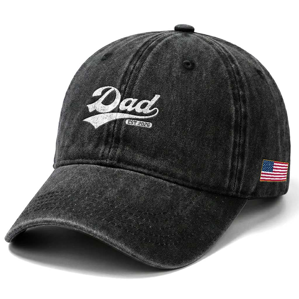 Dad Est 2026 Washed Cotton Baseball Cap Funny New Dad Baby Announcement