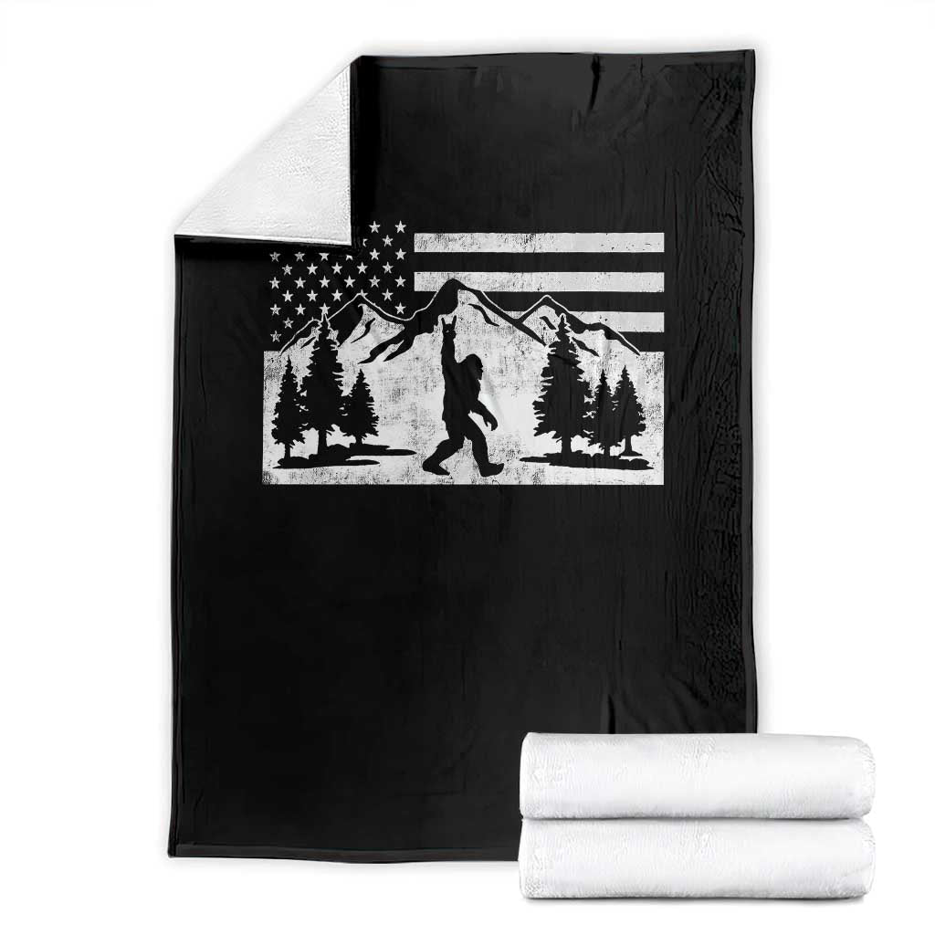 Patriotic Bigfoot American Flag in Forest Throw Blanket