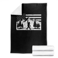 Patriotic Bigfoot American Flag in Forest Throw Blanket