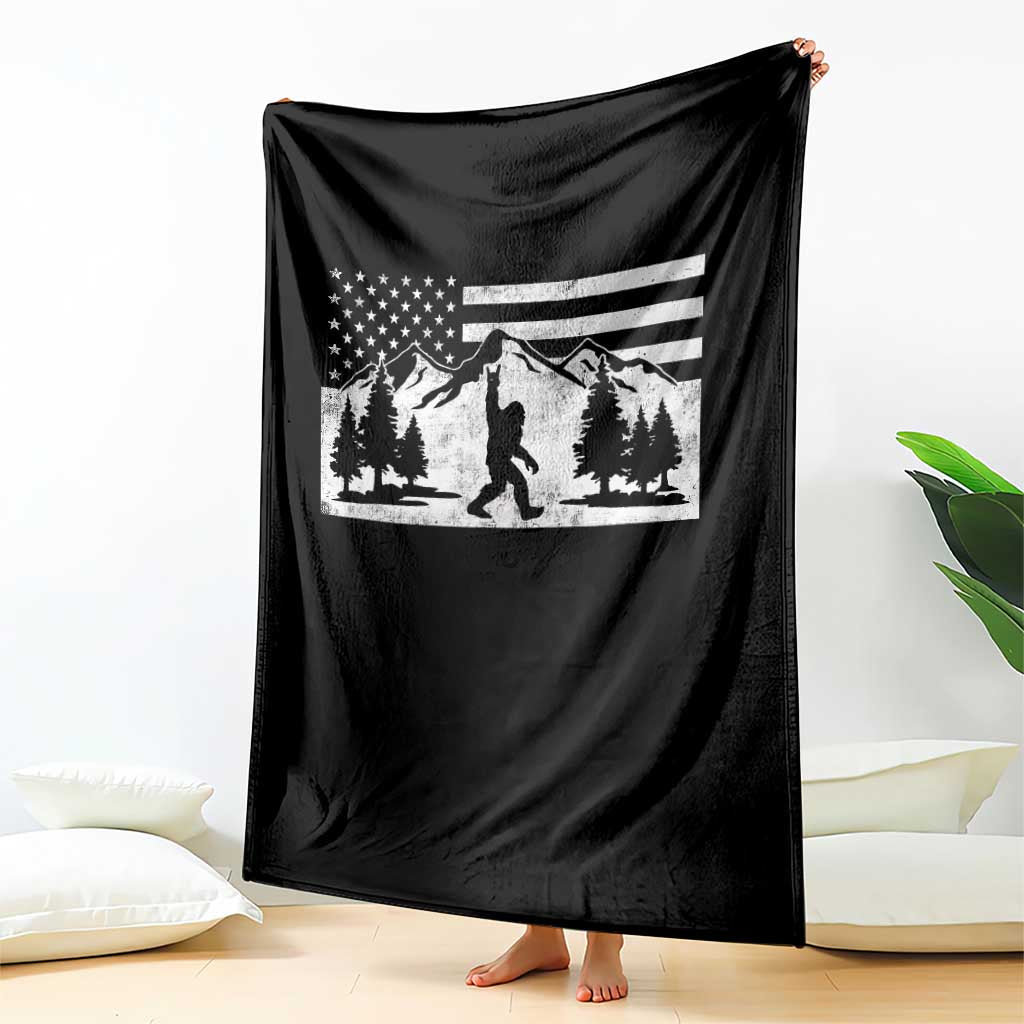 Patriotic Bigfoot American Flag in Forest Throw Blanket