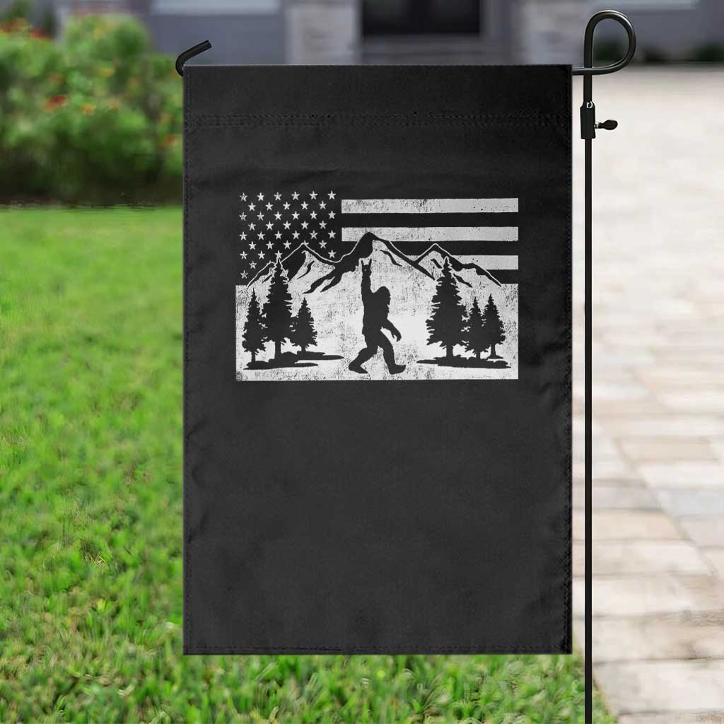 Patriotic Bigfoot American Flag in Forest Garden Flag