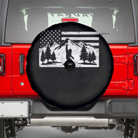Patriotic Bigfoot American Flag in Forest Spare Tire Cover