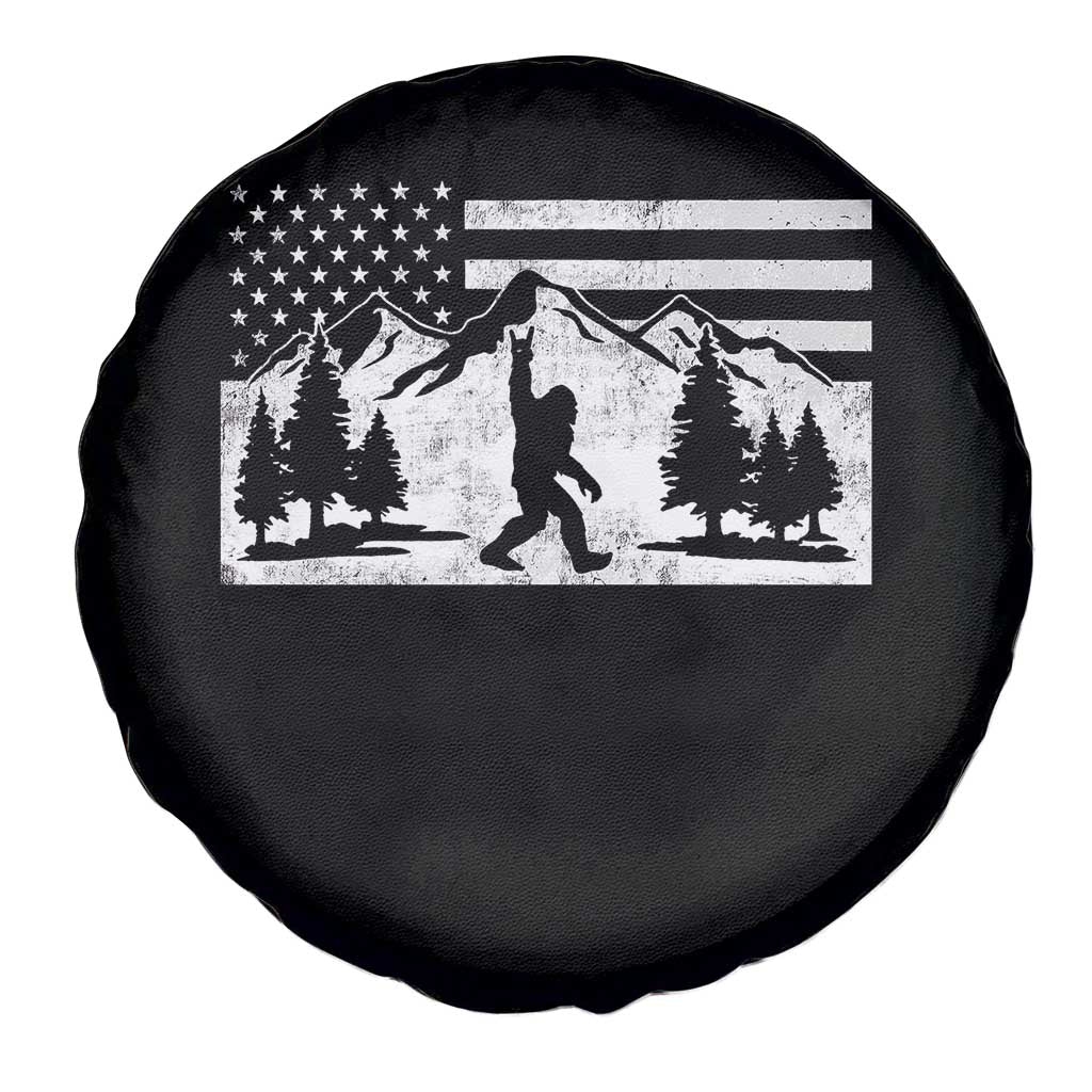 Patriotic Bigfoot American Flag in Forest Spare Tire Cover