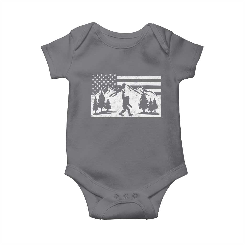 Patriotic Bigfoot American Flag in Forest Baby Onesie