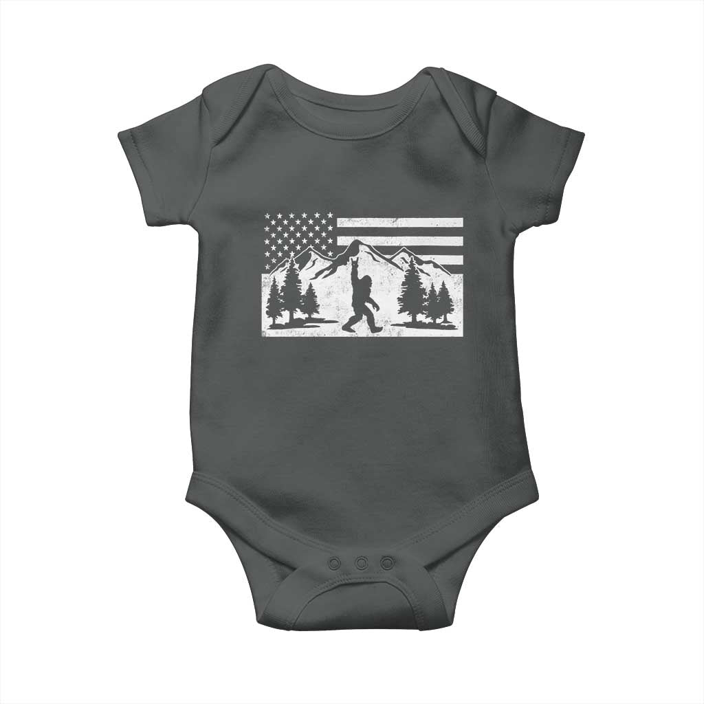 Patriotic Bigfoot American Flag in Forest Baby Onesie