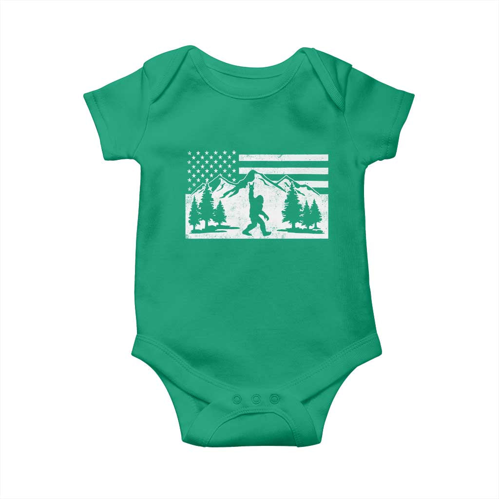 Patriotic Bigfoot American Flag in Forest Baby Onesie
