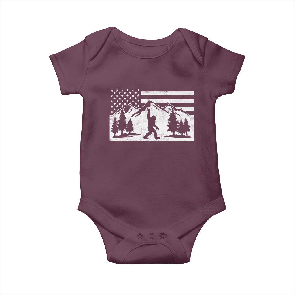 Patriotic Bigfoot American Flag in Forest Baby Onesie