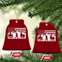 Patriotic Bigfoot American Flag in Forest Ceramic Ornament