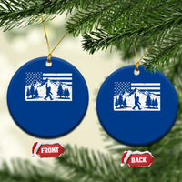 Patriotic Bigfoot American Flag in Forest Ceramic Ornament